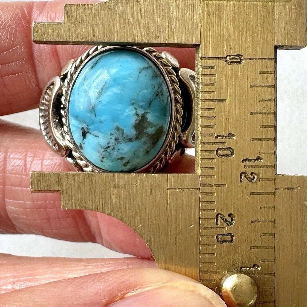 Navajo Mens Band Turquoise Ring Sz 12 Signed AT 19mm Native American Blue‎